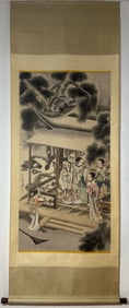 A Chinese Vertical Scroll Ink Painting of Character and Story on Paper