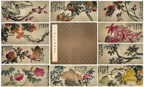 A Chinese Album Ink Painting of Flower on Paper,Wu Changshuo