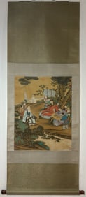 A Chinese Vertical Scroll Ink Painting of Character and Story on Silk