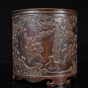 A Rare Bronze Character and Story Pattern Tripod Censer,With an Imperial Poem