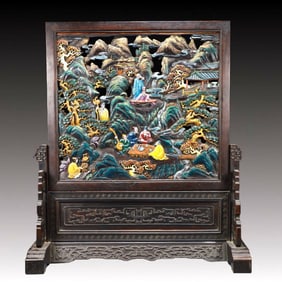 A Huge Zitanwood Painted Color Character and Story Pattern Table Screen