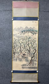A Chinese Vertical Scroll Ink Painting of Landscape on Paper