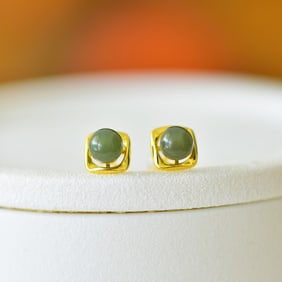 A Pair of Exquisite Sterling Silver-Gold Plated Inlaid Sapphire Earrings