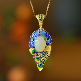 An Exquisite Sterling Silver-Gold Plated Inlaid White Jade Pendant