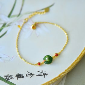An Exquisite Sterling Silver-Gold Plated Inlaid Jasper Enamel Bracelet