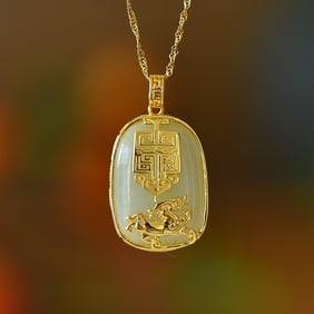 An Exquisite Sterling Silver-Gold Plated Inlaid White Jade Pendant