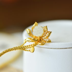 An Exquisite Sterling Silver-Gold Plated Inlaid White Jade Hairpin