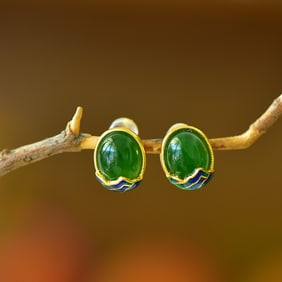 A Pair of Exquisite Sterling Silver-Gold Plated Inlaid Jasper Earrings