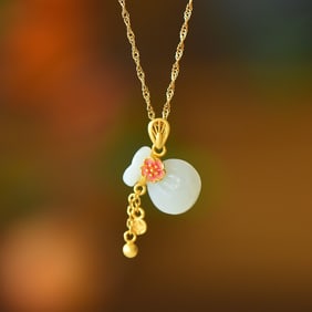 An Exquisite Sterling Silver-Gold Plated Inlaid White Jade Pendant