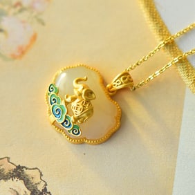 An Exquisite Sterling Silver-Gold Plated Inlaid White Jade Pendant