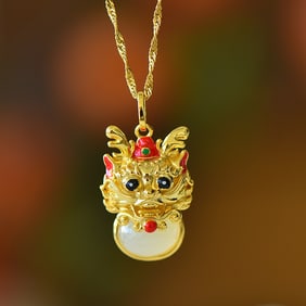 An Exquisite Sterling Silver-Gold Plated Inlaid White Jade Pendant