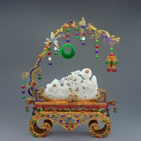 A Exquisite Cloisonne Inlaid Hetian Jade Ornament