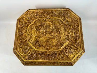 A Exquisite Gilt Bronze Buddhist Scripture Box