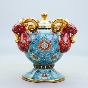 A Exquisite Enamel Lotus Pattern Three Sheep-Head Jar