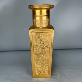 A Exquisite Gold Ground Carved Character and Story Pattern Vase