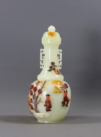A Exquisite Hotan Jade Figure Pattern Double-Ears Vase