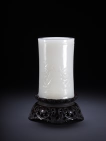 A Rare Hotan Jade Arhat Pattern Brush Pot