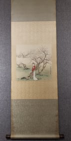 A Chinese Vertical Scroll Ink Painting of Figures on Paper