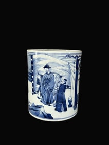 A Exquisite Blue and White Figures Pattern Brush Pot
