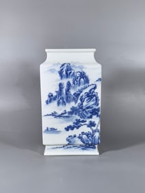 A Exquisite Blue and White Landscape Pattern Vase