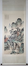 A Chinese Vertical Scroll Ink Painting of Landscape on Paper