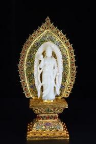 A Exquisite Hotan Jade Cloisonne Inlaid Gems Buddha Ornament