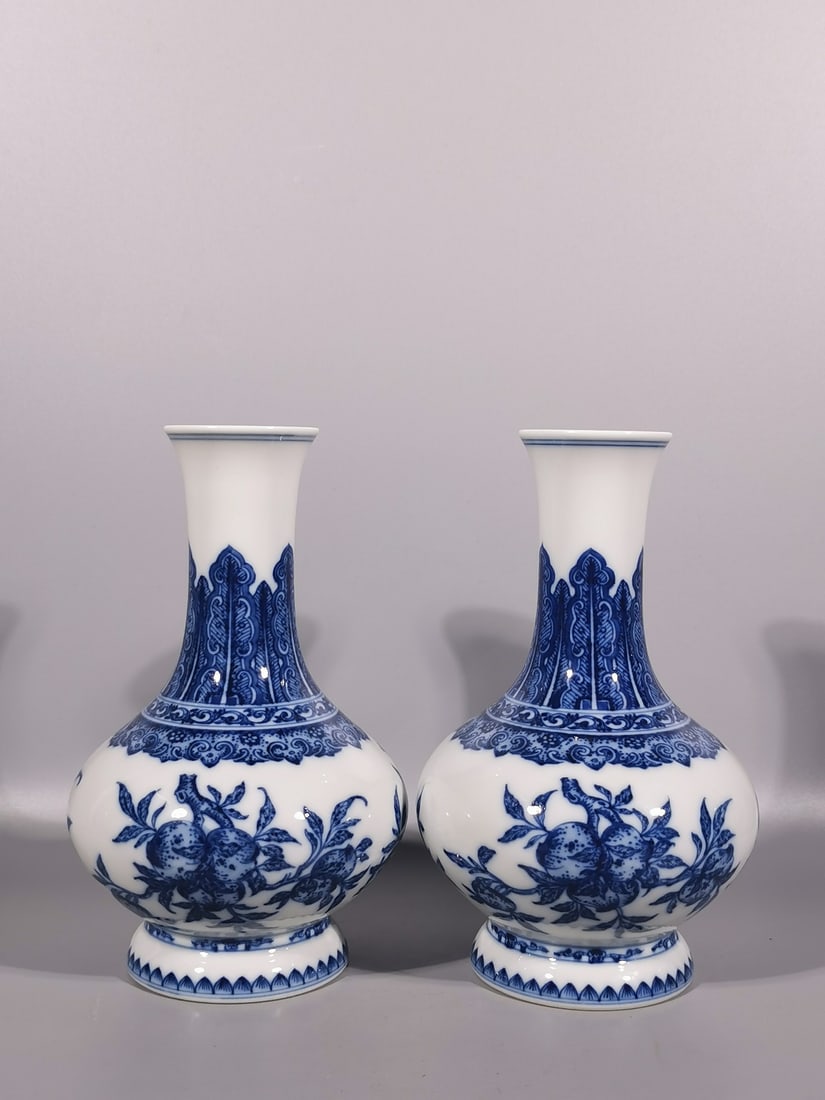 A pair of Exquisite Blue and White Flower and Fruit Pattern Vases (1 of 6)