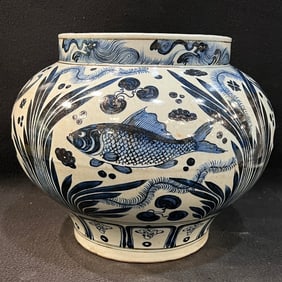 A Exquisite Blue and White Fish and Lotus Pattern Jar