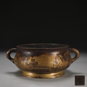 A Exquisite Coppery Figures Pattern Dragon-Ears Censer
