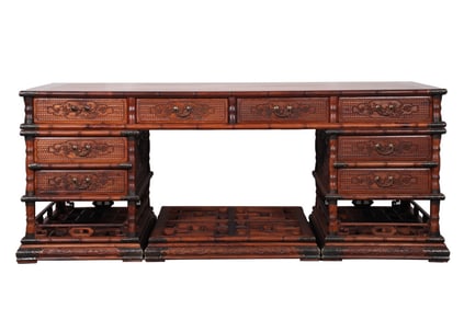 A Huge Huanghuali Wood Bamboo Joint Flower and Bird Pattern Writing Table