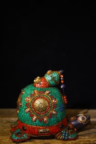 A Exquisite Meteorite Cloisonne Inlaid Gems Dzi bead Tortoise Ornament