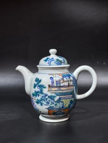 A Exquisite Blue and White Doucai Figures Pattern Ewer