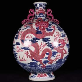 A Exquisite Blue and White Ruby Red-Glazed Dragon Pattern Vase