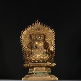 A Rare Gilt Bronze Inlaid Gems Buddha Statue