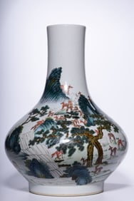 A Rare Famille-Rose Hundred Deer Pattern Vase