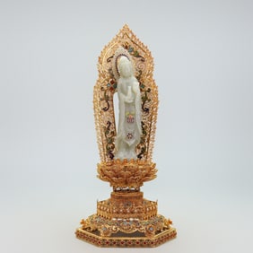 A Exquisite Cloisonne Inlaid Statue of Avalokitesvara