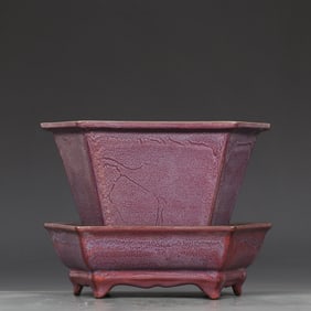 A Set of Exquisite Jun yao Purple Glazed Flowerpot