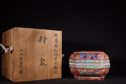 A Exquisite Blue and White Red Ground Dragon Pattern Box