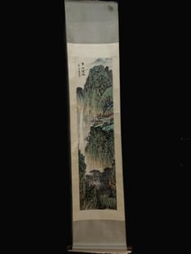 A Chinese Vertical Scroll Ink Painting of Landscape on Paper