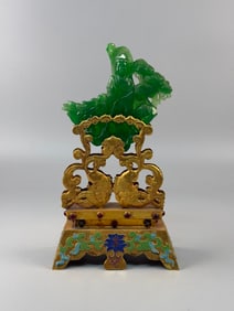A Exquisite Jadeite Inlaid Gilt Statue of Avalokitesvara
