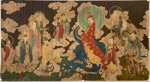 A Chinese Ink Painting of Figures on Silk