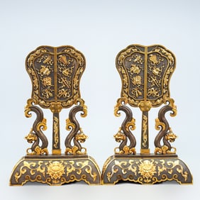 A pair of Exquisite Gilt Carved Eight Treasures Fans