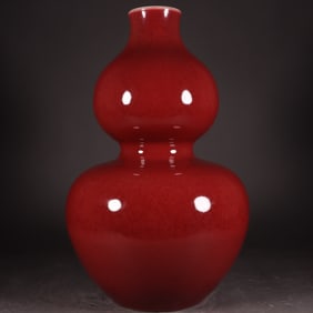 A Exquisite Ji Red Glazed Gourd-Shaped Vase