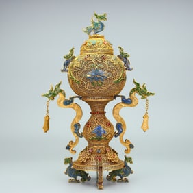 A Exquisite Cloisonne Dragon and Phoenix Ornament