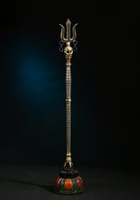 A Rare Gilt Silver-Inlaid Cemetery Trident Dharma Staff