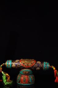 A Exquisite Meteorite Carved Inlaid Dzi bead Ornament