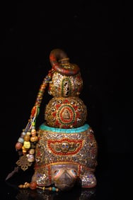 A Exquisite Meteorite Carved Inlaid Dzi bead Gems Tortoise Ornament