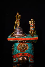 A Exquisite Meteorite Carved Inlaid Dzi bead Gems Tortoise Ornament