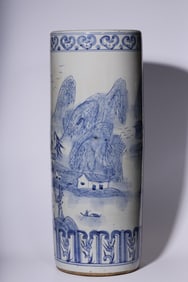 A Rare Blue and White Landscape Pattern Tube