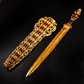 A Exquisite Gilt Bronze Hollow Gem-Inlaid Sword